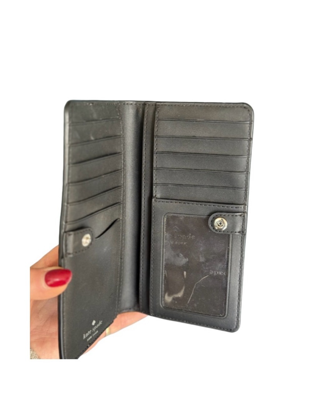 kate spade New York Grey and White Saffiano Leather Bi-Fold Wallet, NWOT - Picture 6 of 9